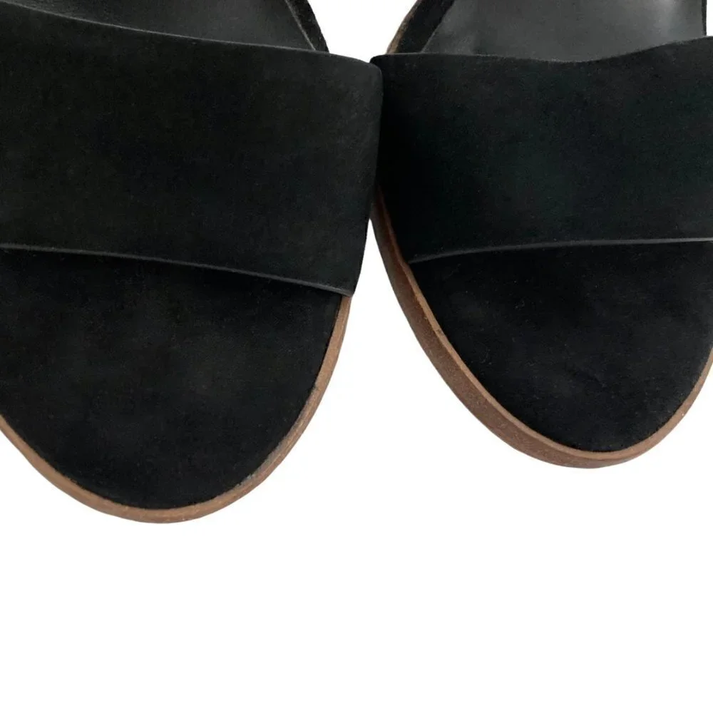 JOIE Banner Black Nubuck Block Heel Slip On Mule Sandals